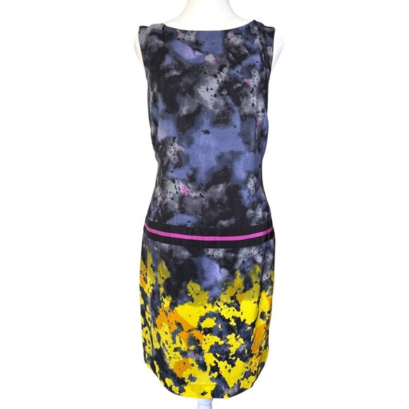 SUZI CHIN Dress Size 10 for Maggy Boutique Silk Sleeveless Abstract Print Sheath - Picture 1 of 10